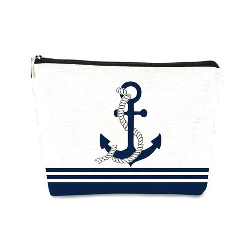 BARPERY Vintage Nautical Navy Anchor with Rope Makeup Bag Cosmetic Pouch Zipper Travel Toiletry Bag,Rustic Lake Themed Makeup Bag,Gifts for Lake Lovers Women
