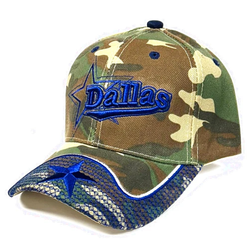 RMW Dallas City Hunting Camo Blue Fully Embroidered Grid Hat Cap Cowboy Star Adult Men's Adjustable