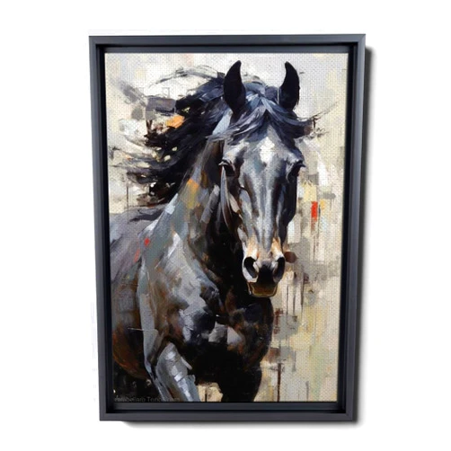 StoreUSA99 Black Horse Painting - Textured Horse Wall Art - Abstract Horse Painting on Canvas - Long Vertical Extra Wall Art Decor