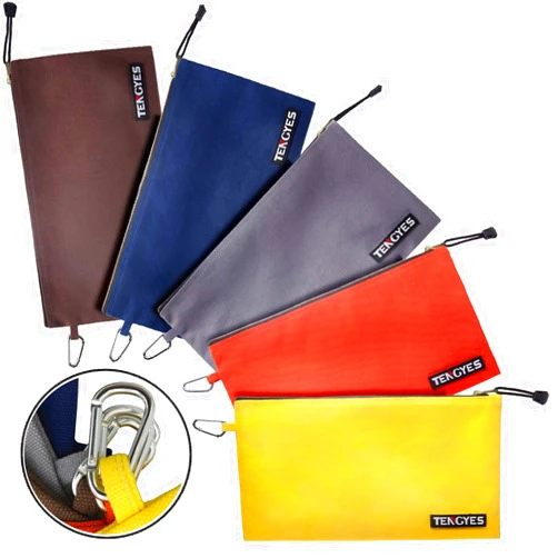 TENGYES Canvas Tool Pouch Zipper Bag - 5 Pack Utility Bags Heavy Duty Metal Zippers Pouches with Carabiner, Multi Storage Organizer Clip on Tote Bags