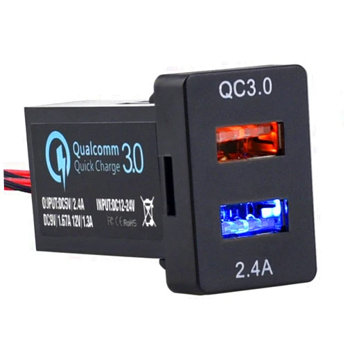 Cllena Dual USB Port Charger Socket Quick Charge 3.0 & 2.4A for Toyota