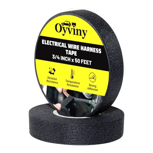 Oyviny Wire Harness Cloth Tape 3/4-Inch by 50-Foot (2 Rolls), Self-Adhesive Fabric Tape for Automotive Engine and Electrical Wiring Harness Noise Damping, High Temp Wire Loom Tape