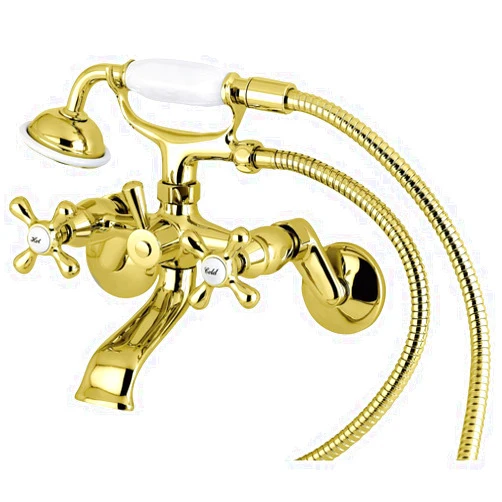 Kingston Brass KS266PB Kingston Wall Mount Clawfoot Tub Faucet with Hand Shower, Polished Brass