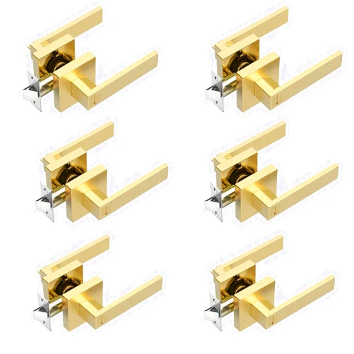 Dearstar 6 Pack Privacy Door Levers, Gold Flat Satin Brass Interior Door Handles for Bedroom or Bathroom, Keyless Heavy Duty Interior Door Knob, Finish Modern Design Door Hardware (6)