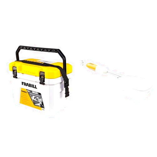 Frabill Magnum Bait Station 13 Quart Live Bait Well, White and Yellow & 3047 Floating Dip Net White, One Size