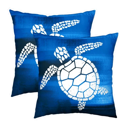 Wnoesat Sea Turtle Pillow Covers Beach Ocean Themed Decorative Pillow Cases 18x18 Set of 2 Nautical Coastal Pillowcase Navy Blue Square Linen Cushion Covers for Bed Couch Sofa Living Room