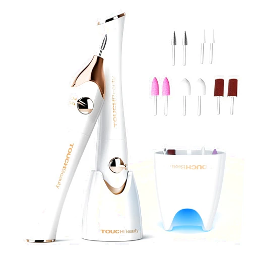 TOUCHBeauty Electric Nail File Drill with 10pcs Nail Bits for Natural Nails, Manicure Pedicure set with UV light Stand, Nail Buffer Drill Polisher Fingernails Toenails Care Set