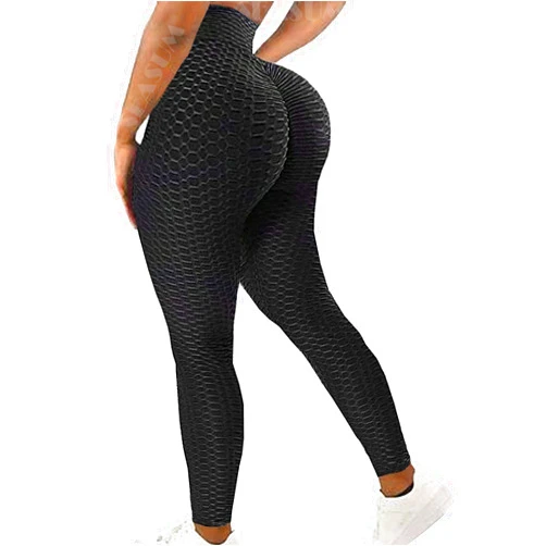 SEASUM Women High Waisted Yoga Pants Workout Butt Lifting Scrunch Booty Leggings Tummy Control Anti Cellulite Textured Tights #1 Black Small