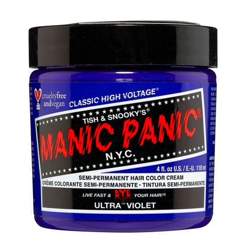 MANIC PANIC Ultra Violet Hair Dye - Classic High Voltage - Semi Permanent Cool, Blue-toned Violet Hair Color - Vegan, PPD And Ammonia Free (4oz)