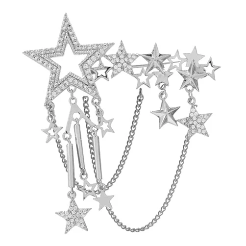 VONGAZ Brooch Brooches pin Star Zircon Tassel Brooch Pins Brooches For Women Event Party Wedding Trendy Jewelry Accessories Brooch pin For Birthday, Party, Anniversary ( Color : Silver , Size : 5*7.3 )