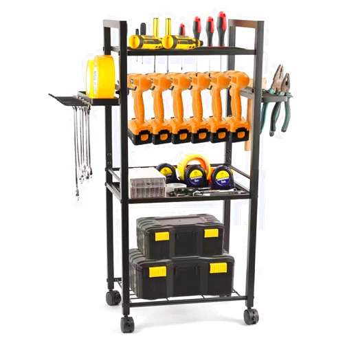 Jolensoy Tool Storage Organizer Garage Storage Organization Heavy Duty Metal Drill Holder with Wheels Rolling Tool Cart Gifts for Men Dad