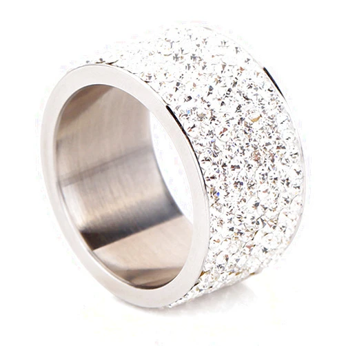 CQFONG Shining Full Rhinestone Stainless Steel Rings for Women & Men Gold Plated 8 Rows Crystal Jewelry