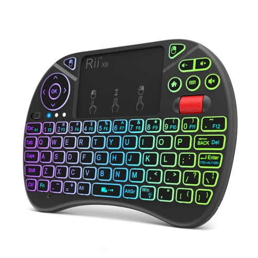 Rii X8 Mini Keyboard,2.4GHz Portable Wireless Keyboard with Touchpad Mouse,RGB Backlit,Rechargeable Battery for Android TV Box/Mac/PC/Nvidia Shield