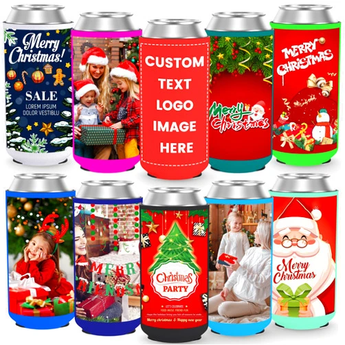 HooAMI Custom Slim Can Coolers Bulk Personalized Logo, Photo or Text Insulated Neoprene Drink Sleeves for Birthday, Weddings, Parties, Anniversary Decorations