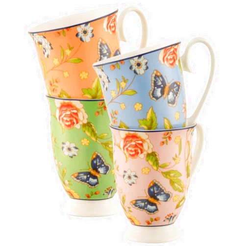 Aynsley Cottage Garden Footed Mugs, Set of 4, Multicolor, Porcelain