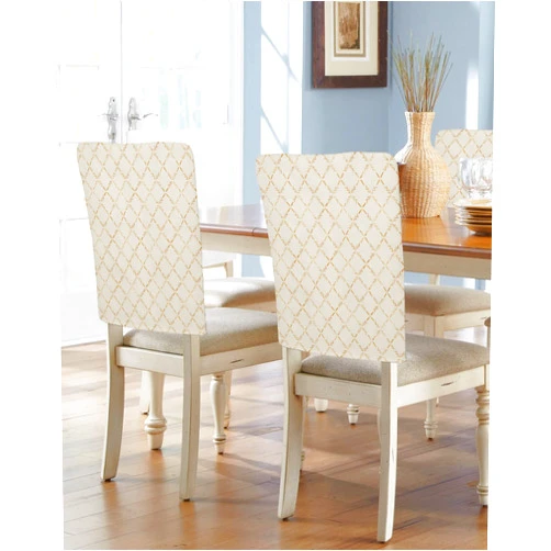 AMZRicher Beige Rhombus Plaid Chair Back Covers for Dining Chairs 6 Pack, Classic Contemporary Geometric Abstract Art Decor Washable Stretchable Chair Slipcover Back Chair Protector for Wedding Party