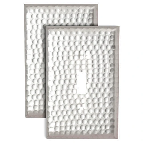 Monarch Abode 18007 Single Switch Hand Hammered Toggle Aluminum Decorative Wall Plate Switch Plate Outlet Cover, 1-Gang, Brushed Nickel (Pack of 2)