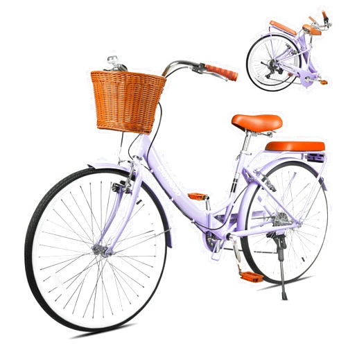 Kaiwrxin 26 Inch Folding Beach Cruiser Bike for Women, 7-Speed Ladies Bike with Basket & Rack, Perfect for City Commuting's Bicycle, Ideal for Women and Adults