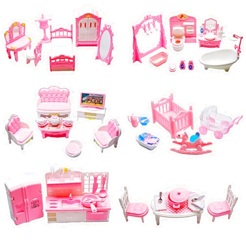 HOLABONITA 75 Pcs Dollhouse Furniture Set Accessories,Small Dollhouse Miniature Pretend Play Family Toys Gift,Toddler Boy Girl Kid 3Y+ Mini Bedroom/Livingroom/Bathroom/Kitchen/Infant Room Kit