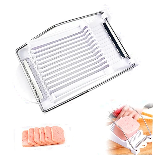 Generic Easy Press Food Slicer, 2024 New Luncheon Meat Slicer with 12 Stainless Steel Wires Boiled Egg Slicer Spam Slicer Cutter, Heavy Duty Tomato Slicer Kitchen Tool for Soft Fruit Cheese (White)