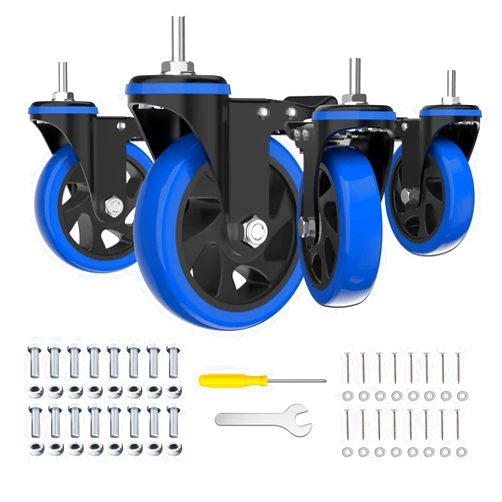JIN FU TOU 5 Inch Stem Caster Wheels Heavy Duty with Dual Locking 2200Lbs, Swivel Industrial Casters Set of 4,Threaded Stem Casters 3/8
