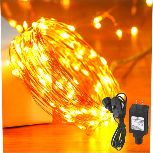 Ariceleo 33 Ft. Fairy Lights, 100 LED Waterproof Copper Wire Firefly String Lights, Warm White, Adapter Included, Starry String Lights for Indoor Outdoor Christmas Patio Wedding Decoration(1 Pack)