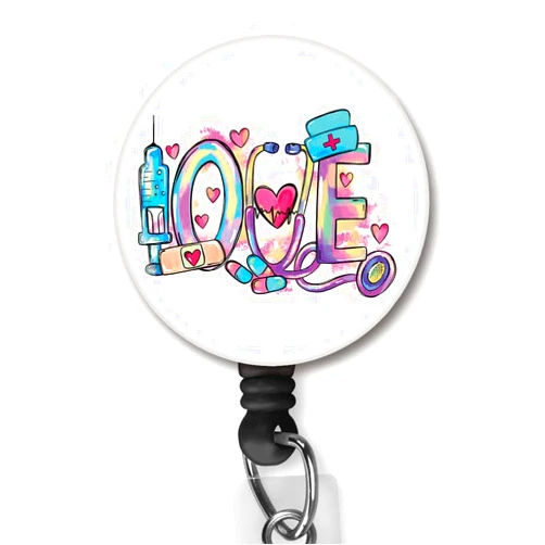 Yzkkbi Love Nurse Badge Clip ID Name Card Keychain Retractable Badge Reel Alligator Clip Nylon Cord Nurse Doctor Lanyard