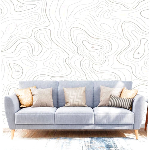 KWNFYVZJCSX Wallpaper Peel and Stick Landscape Geodesy Topographical Map Line with Mountain Texture Large Wall Mural Removable Sticker Vinyl Film Covering Self Adhesive Decoration for Living Room