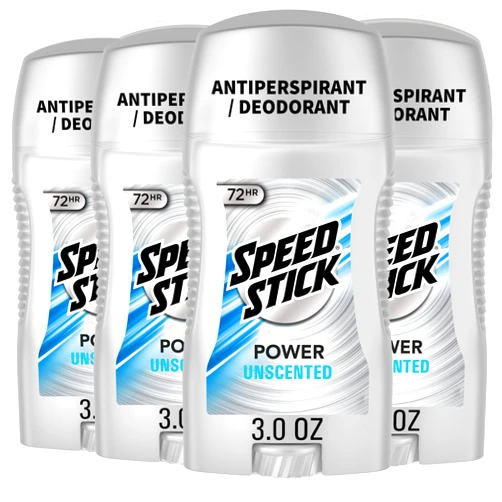 Speed Stick Power Antiperspirant Deodorant for Men, 72 HR Sweat & Odor Protection, Unscented, 3.0 oz Stick (4 Pack)