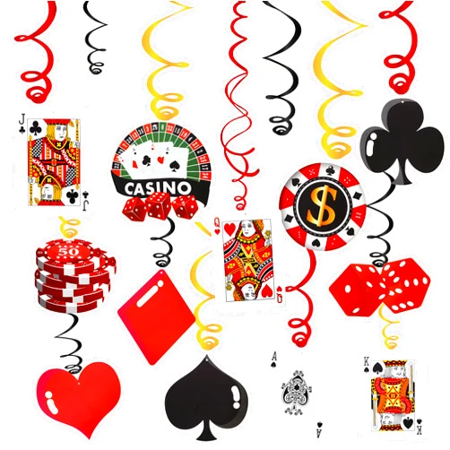 C L cooper life 30PCS Casino Hanging Swirls Casino Theme Party Decorations Poker Theme Birthday Party Ceiling Hangings for Las Vegas Casino Night Party Favor Spiral Ornaments