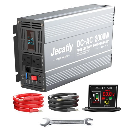 Jecatiy 2000 Watt Pure Sine Wave Power Inverter DC 12V to 110V/120V AC Converter with 2 AC,18W USB, and 30W Type-C Charging Ports, Car Solar Power Inverters with LCD Display for Home RV Truck