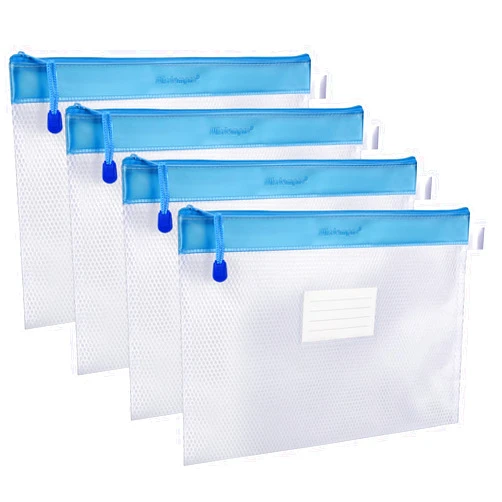Wisdompro Zipper Pouch, Wisdompro 4 Packs Durable Letter Size Waterproof Mesh File Bag, Document Organizer - Blue