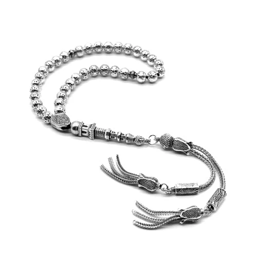 ALBATROSART -Antique Silver Plated Collection- (33 Beads) Worry Beads-Prayer Beads-Tesbih-Tasbih-Tasbeeh-Misbaha-Masbaha-Subha-Sebha-Sibha-Rosary (Stainless Steel with Minaret-6 mm Small Beads)