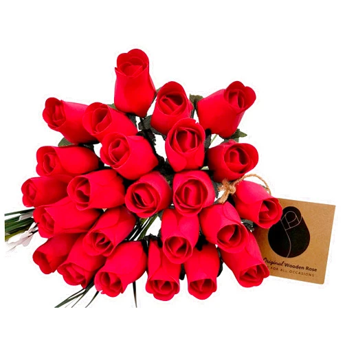The Original Wooden Rose Valentines Day All RED Flower Bouquet (2 Dozen)