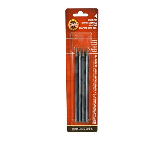 Koh-I-Noor Progresso Woodless Graphite 4-Pencil Set, HB, 2B, 4B, 6B Degrees, 1 Pencil per Degree (FA8911.4BC) , Black
