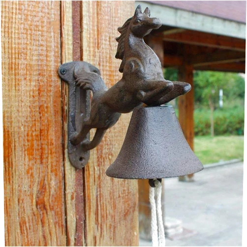 WDDD Cast Iron Doorbell Dinner Bell Antique Doorbell Cast Iron Horse Bell Home Mural Garden Decoration Rustic Vintage Iron Doorbell