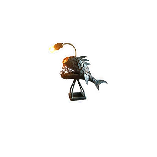 NFSQSR Creative Steampunk Decor, Angler Fish Lamp Steampunk, Vintage Iron Art Handmade Statue Sea Animal Ornament Desktop Night Light for Bedroom Lighting USB LED Silicone Bedroom(Small), small