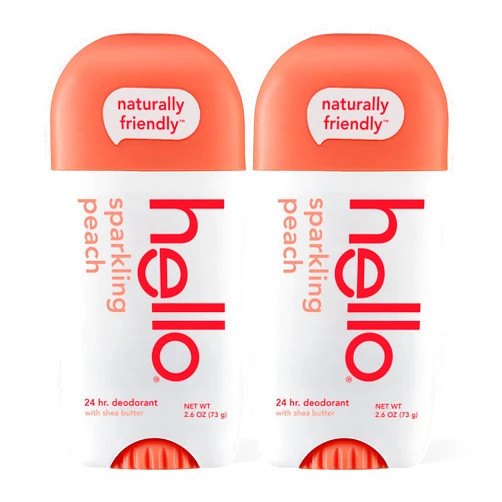 Hello Peach Aluminum Free Deodorant for Women + Men, Natural Fragrance, Dermatologically tested, Baking Soda Free, Parabens Free, Dye Free, 24 Hour Odor Protection, (Pack of 2)