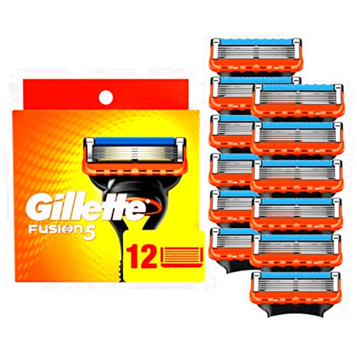 Gillette Fusion5 Razor Refills for Men, 5 Bladed Razor, with Precision Trimmer and Lubrastrip for a Close Shave, 12 Razor Blade Refills