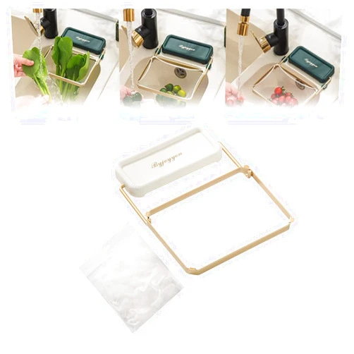 PONPRNGY Kitchen Residue Filter Screen Holder with 50Pcs Sink Strainer Mesh Bag, Collapsible Sink Mesh Food Catcher Basket Filter, Square Bracket Corner Sink for Food Kitchen Waste Leftover
