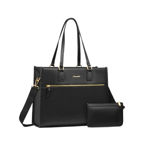 LOVEVOOK Laptop Bag for Women 15.6 inch Work Bags for Women Professional Leather Computer Tote Bag Large Capacity Handbag with Clutch Purse for Office, Business, School, Travel, Casual（Black，PU）