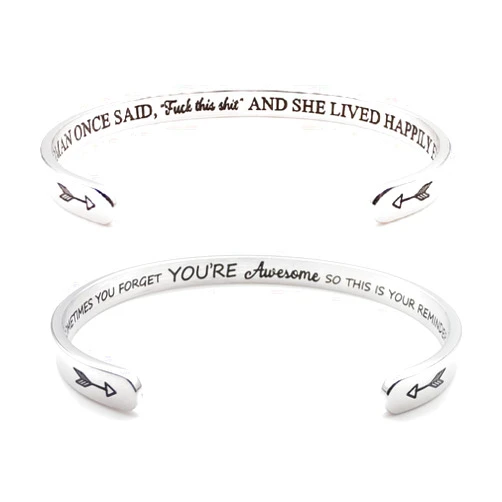 Dczosily Set of 2 Engraved Bracelets A wise woman once said f*ck this sh*t and she lived happily ever after and Sometimes you forget you're awesome...your reminder