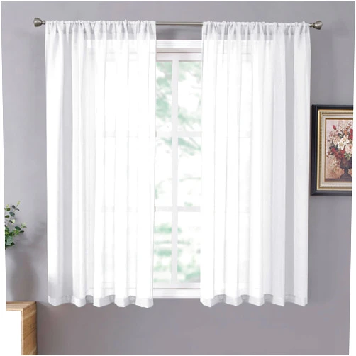 Tollpiz Short Sheer Curtains Linen Textured Bedroom Curtain Sheers Light Filtering Rod Pocket Voile Curtains for Living Room, 54 x 45 inches Long, White, Set of 2 Panels