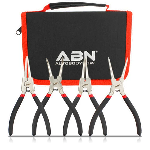 ABN External Internal Heavy Duty Snap Ring Pliers Set - 4pc 7in Straight and Bent Jaw Retaining Ring Pliers Circlip C Clip Removal Tools with .067in Tips