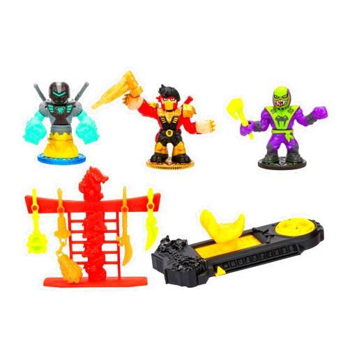 Akedo Legends of Akedo Ninja Fury Official Rules Starter Pack - 3 Warriors: Ultra RareThree Strikes Chux, Classic Venom Fang Ninja & Legendary Psyclone Shutdown & 1 Controller & Weapon Rack with 4 Weapons