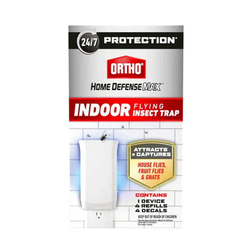 Ortho Home Defense Max Indoor Flying Insect Trap, Light Trap for House Flies, Fruit Flies, and Gnats, 1 Plug-in and 4 Refills