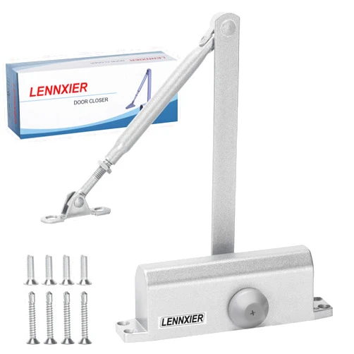 LENNXIER LEXXIER Door Closer Interior Door Closer Automatic Door Closer 2 Spring Hydraulic Buffer Adjustable Stopper Closing for 45 to 65 KG Door Hardware, Easy Installation with Instructions and Template