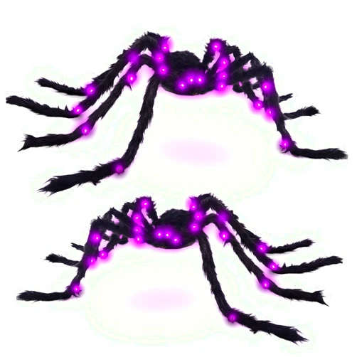 VOMAOK Halloween Spider Decorations 4ft Light Up Giant Spider(2 Pack) for Indoor Outdoor Halloween Decorations Yard Party House Décor