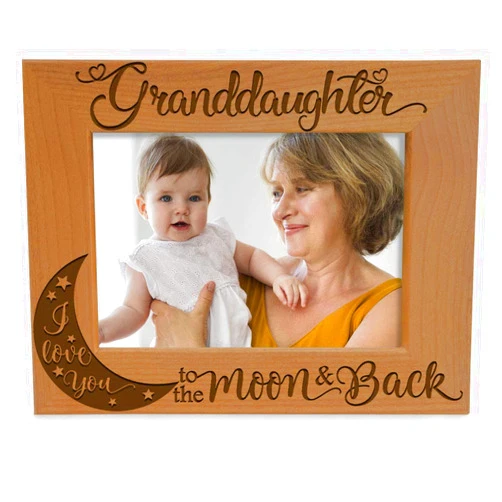 KATE POSH Granddaughter I Love You to The Moon and Back Engraved Wood Picture Frame, Grandma Grandpa Gifts, Christmas, Birthday, Mother's Day, Father's Day (5x7 Horizontal)
