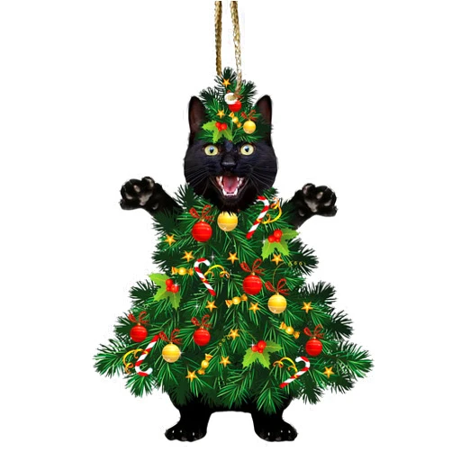 Momapopup Black Cat Christmas Ornaments - Black Cat Tree Hanging Xmas Decor - 2024 Black Cat Christmas Ornaments (Black Cat Tree)